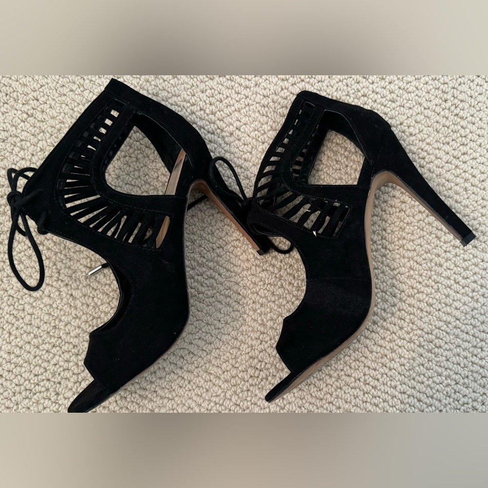 Dolce Vita Black Faux Suede Cut Out Cage Lace Up Open Toe Pump Women's Size 8 - Picture 4 of 10